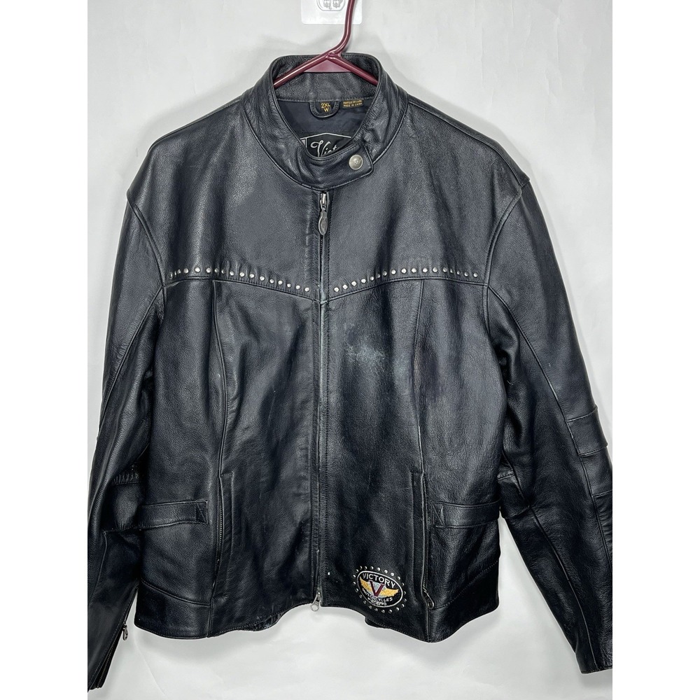 Women's Polaris Victory Motorcycle Jacket‎ 2XL Black Leather Biker Riding EUC